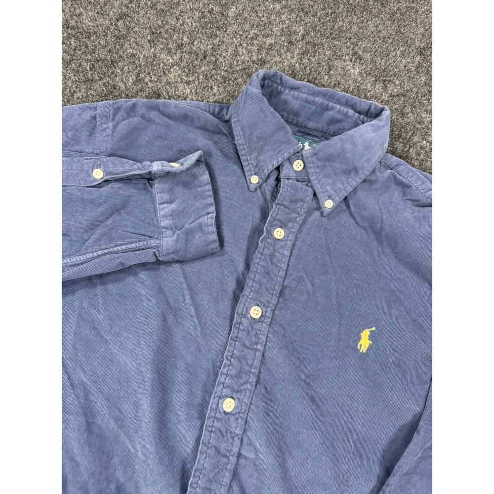 Polo Ralph Lauren Corduroy Shirt Mens M Blue Custom Fit Button Down Pony
